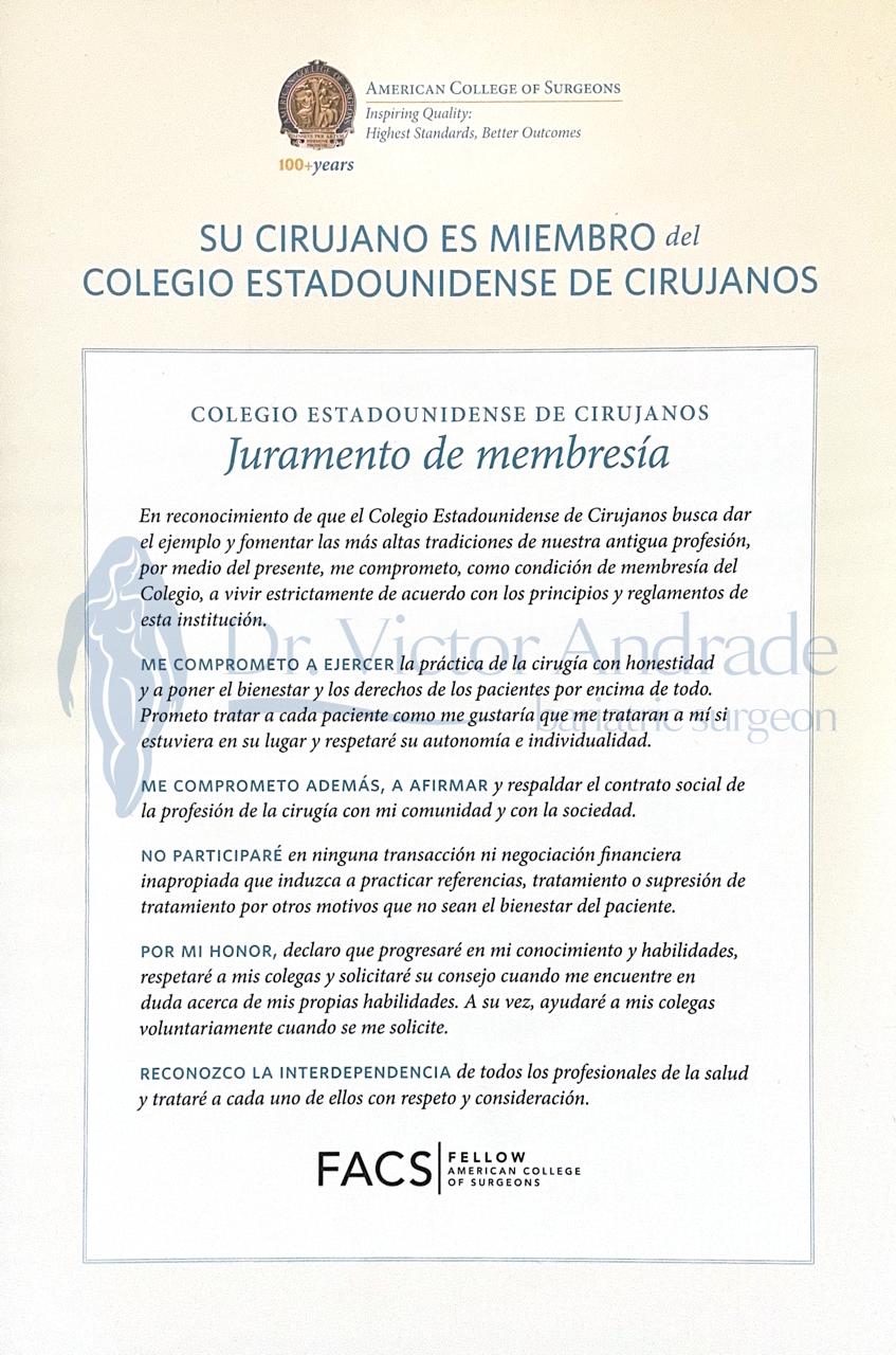 American College of Surgeons membership commitment document associated with Dr. Victor Andrade