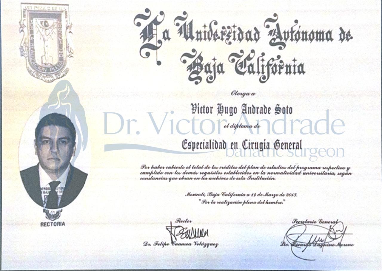 IRCAD certificate for advanced laparoscopic bariatric and metabolic surgery training completed by Dr. Victor Andrade in 2017